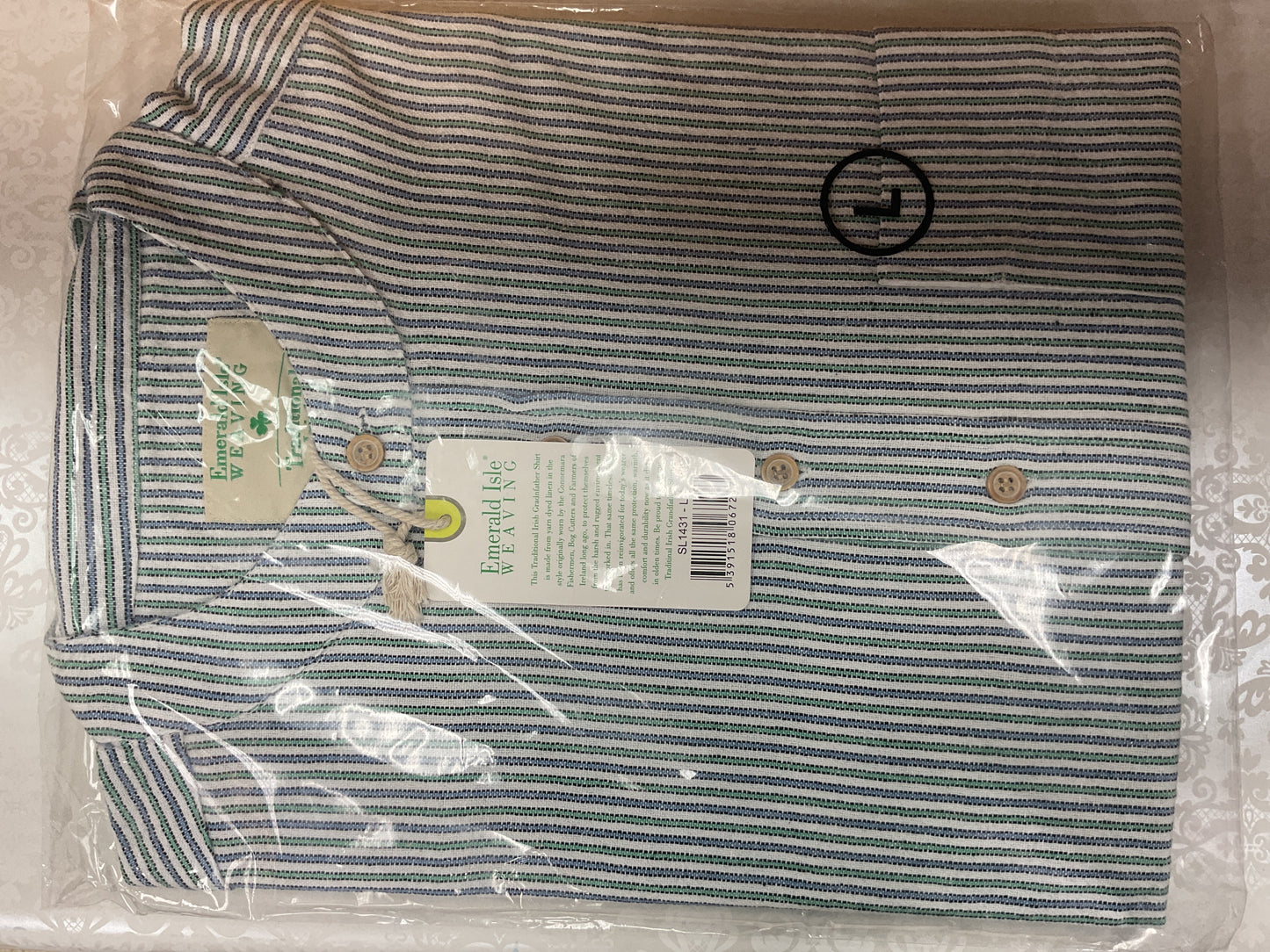 Traditional Irish Grandfather Shirt SL1431 green and blue stripes