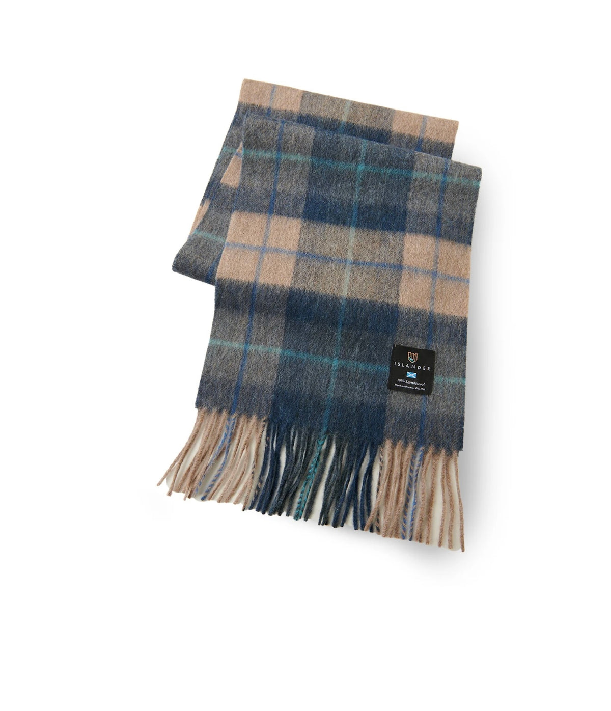 Large Lambswool Scarf- Navy Beige Tartan