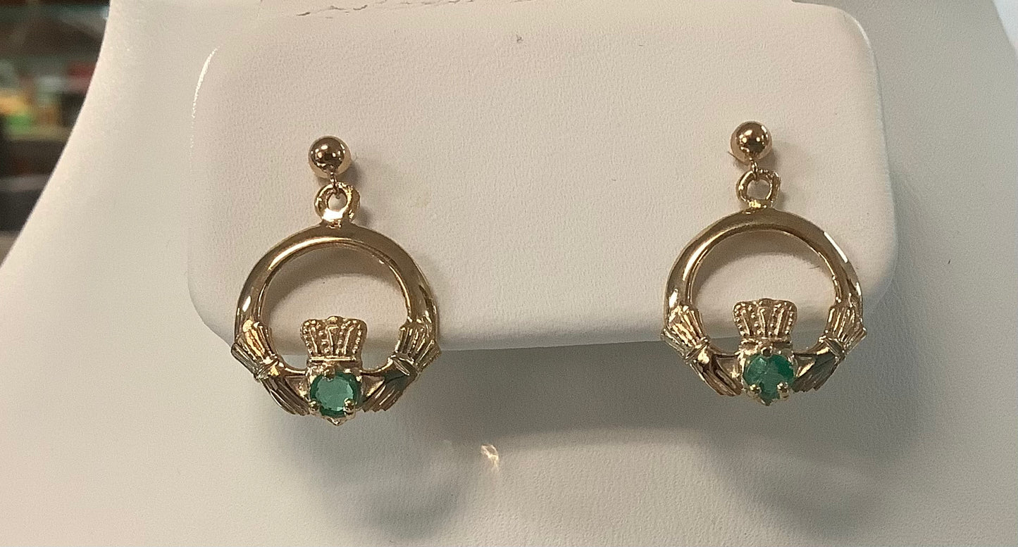 10K Claddagh Drop Earrings with Emerald MA75D