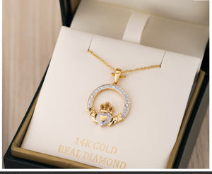 14K GOLD DIAMOND CLADDAGH PENDANT S46424