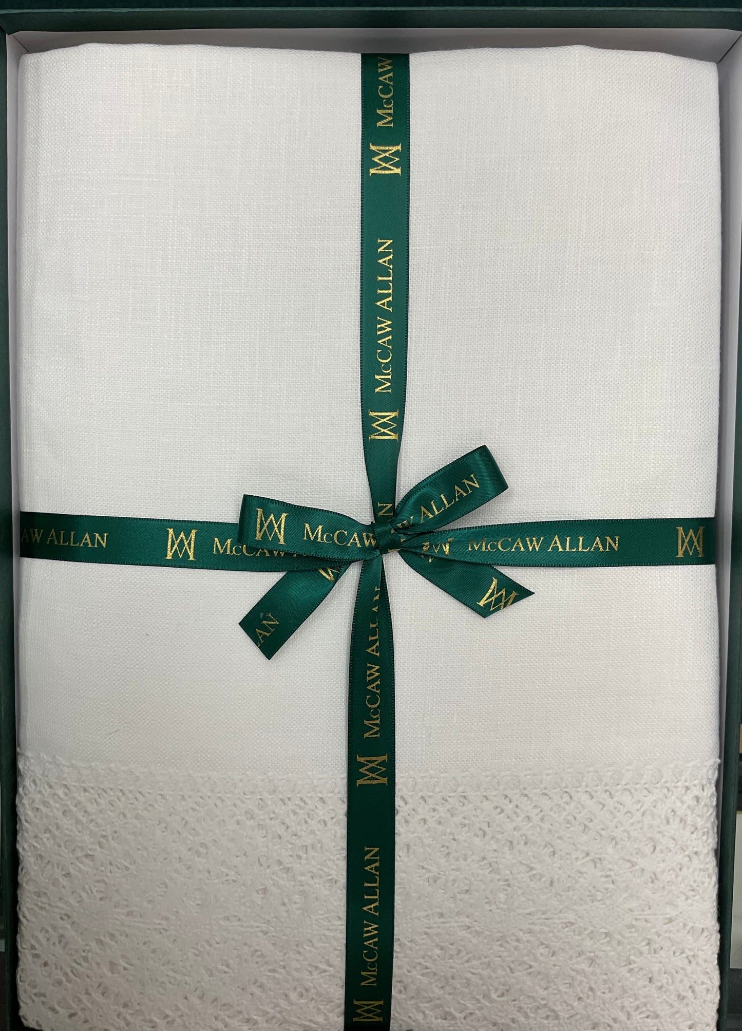 100% Linen Tablecloth with Cotton Lace trim 65”x108”