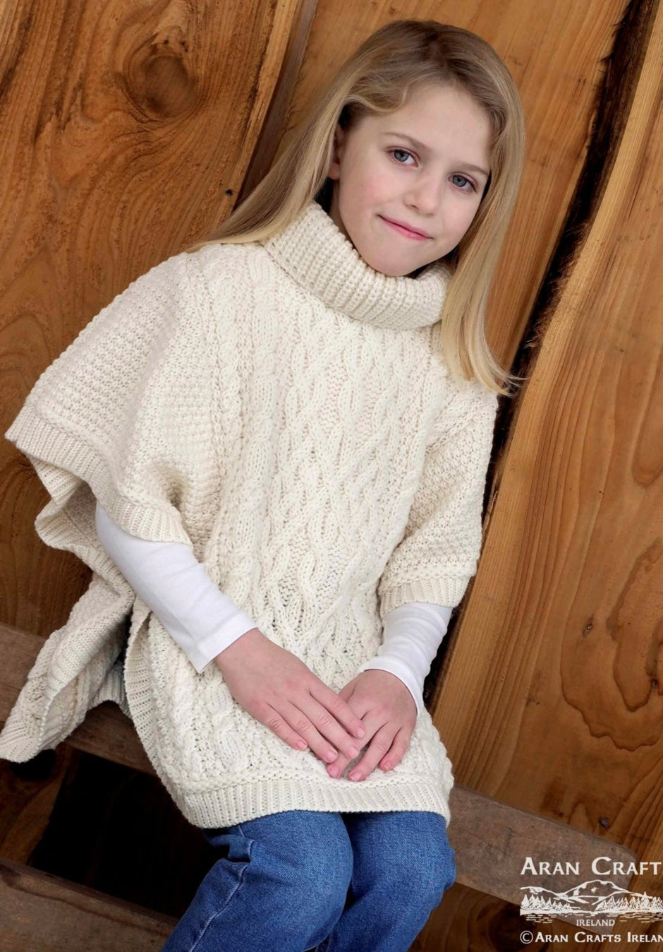ROLL NECK CHILDRENS PONCHO R5146 NATURAL