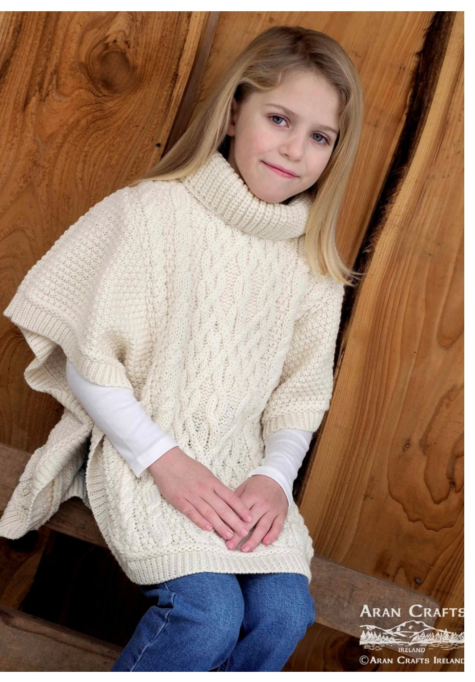 ROLL NECK CHILDRENS PONCHO R5146 NATURAL