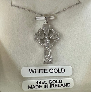 14K Heavy Double Side White Gold Celtic Cross GMA57DS