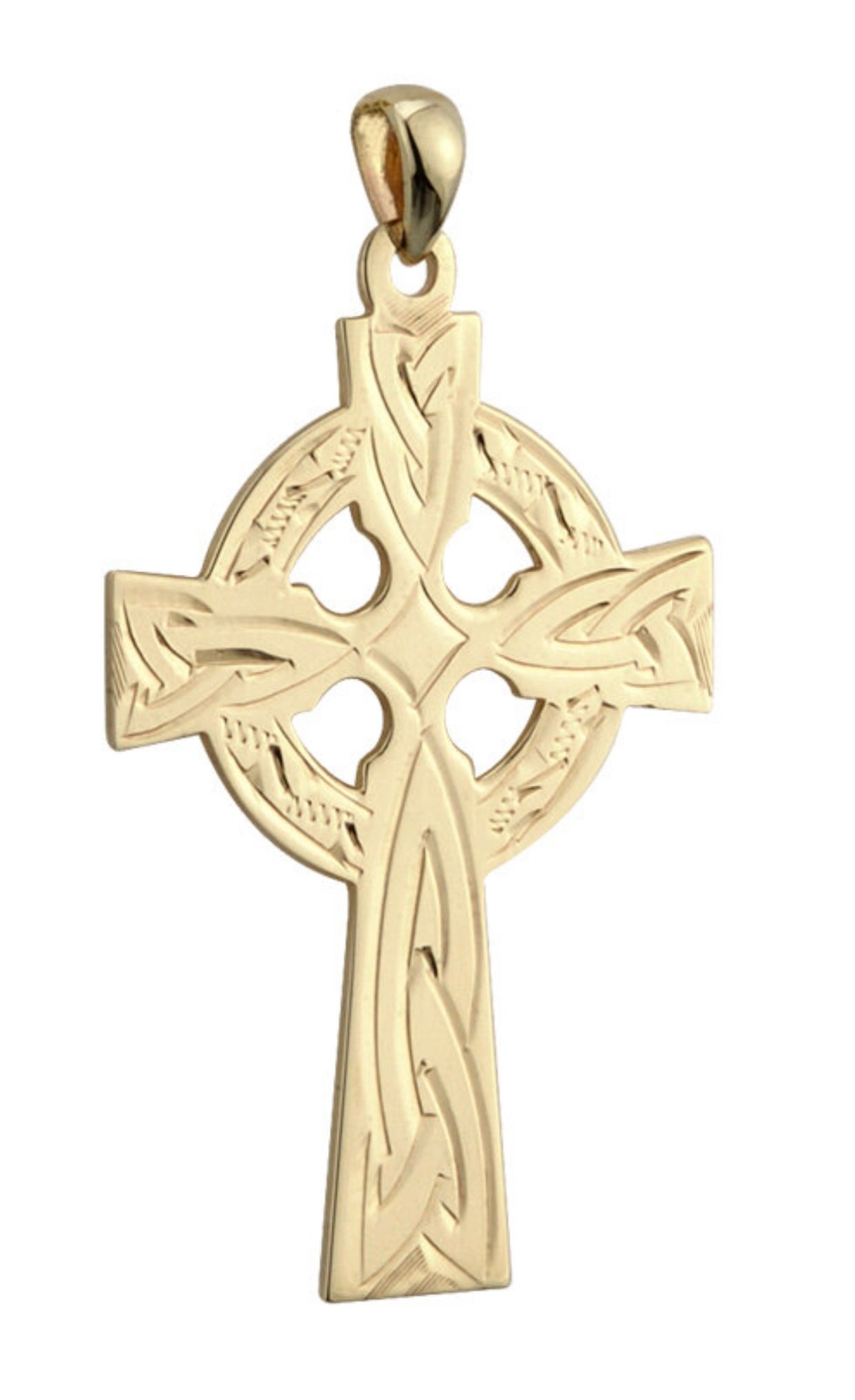 14K GOLD HAND ENGRAVED LARGE CELTIC CROSS CHARM S8101