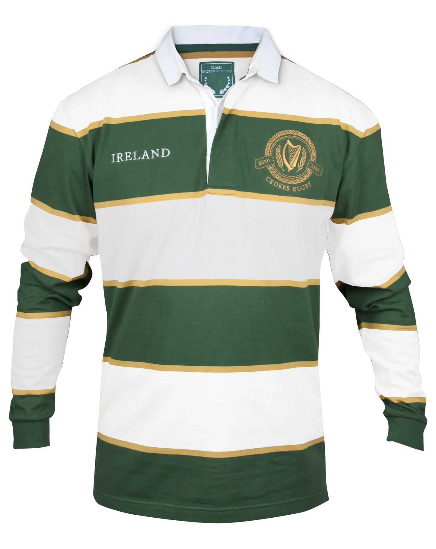 GREEN AND WHITE STRIPED RUGBY JERSEY IR1016