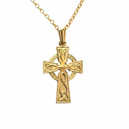 14k Irish Gold Celtic Cross - Single Sided Large C103