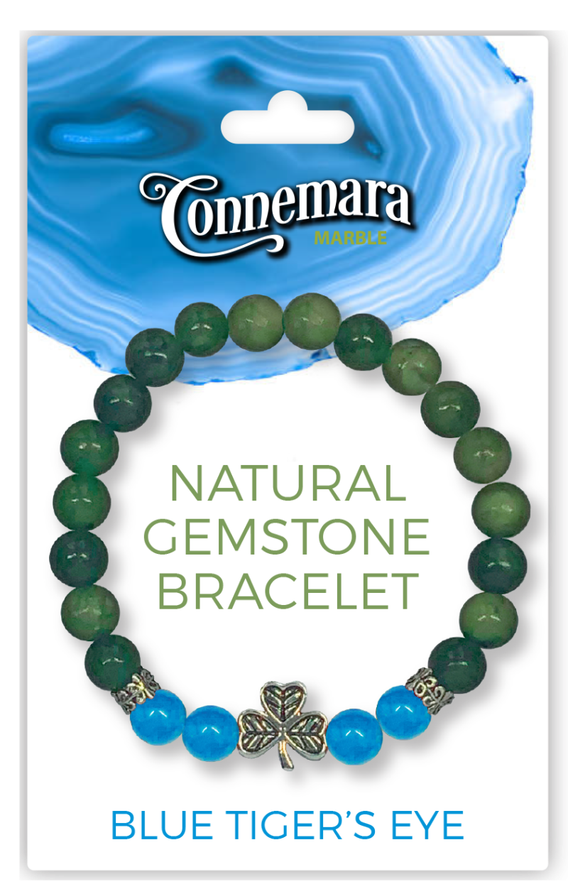 BLUE TIGERS EYE GEMSTONE AND MARBLE BRACELET