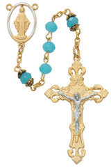 R710HF 6MM GOLD PLATE AQUA ROSARY