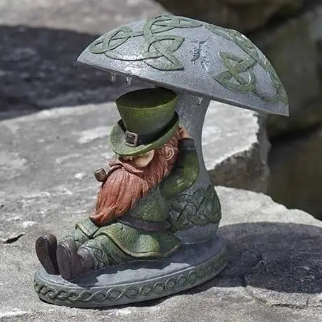 Led Solar Leprechaun Leaning On Mushroom Figure. 10”