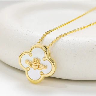 14kt Gold Vermeil Clover Claddagh MOP Necklace
SKU:
GV109