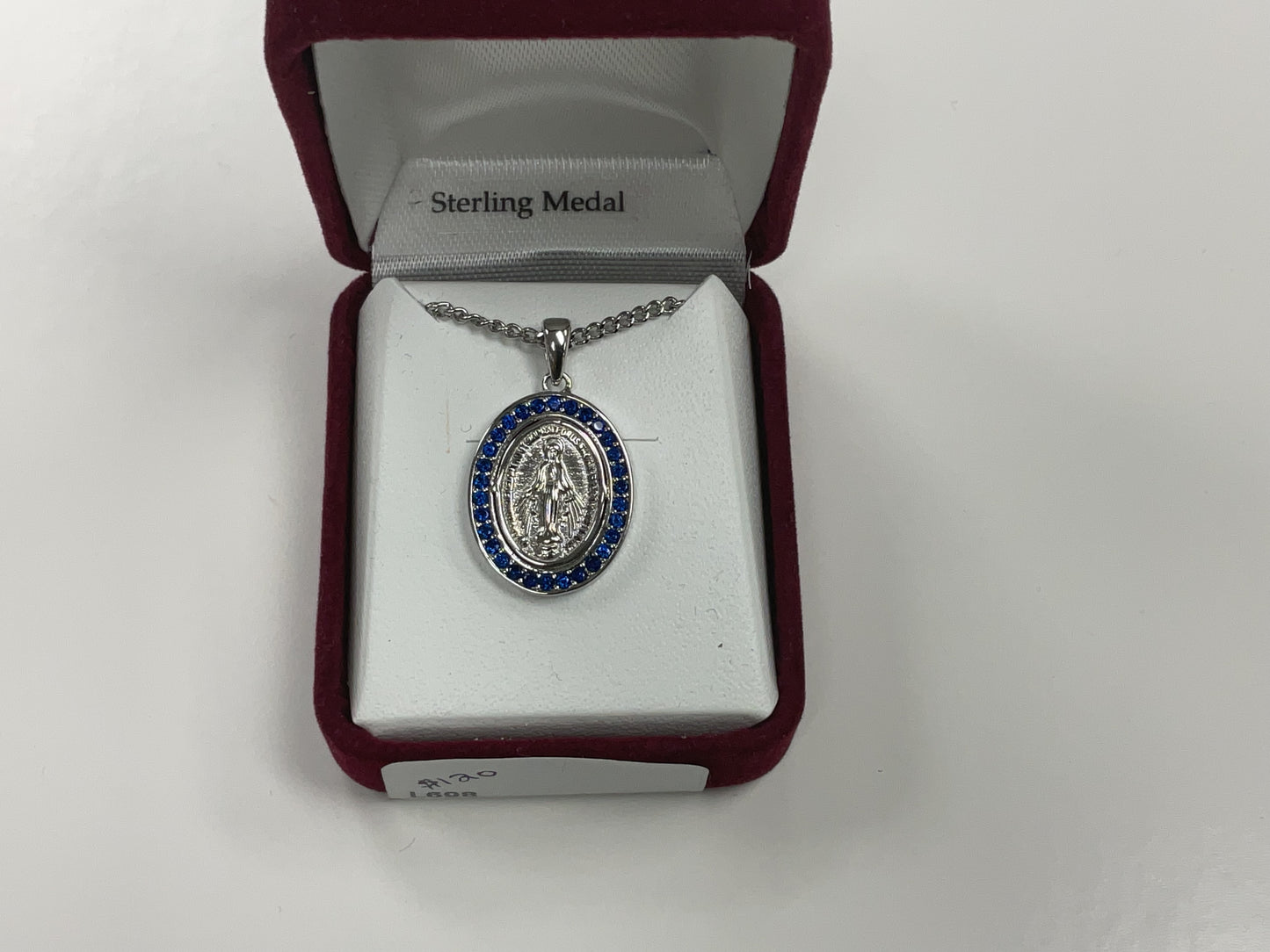 Sterling Miracles Medal with blue stones L698