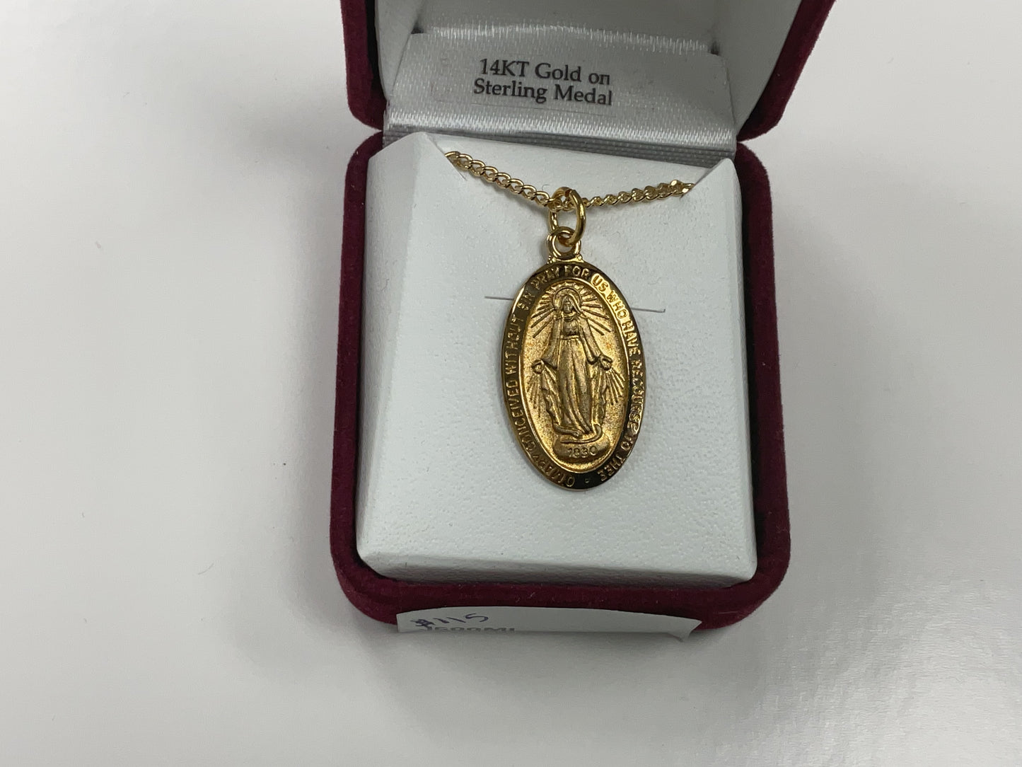 14K gold plated on Sterling Silver Oval Miraculous Medal J500