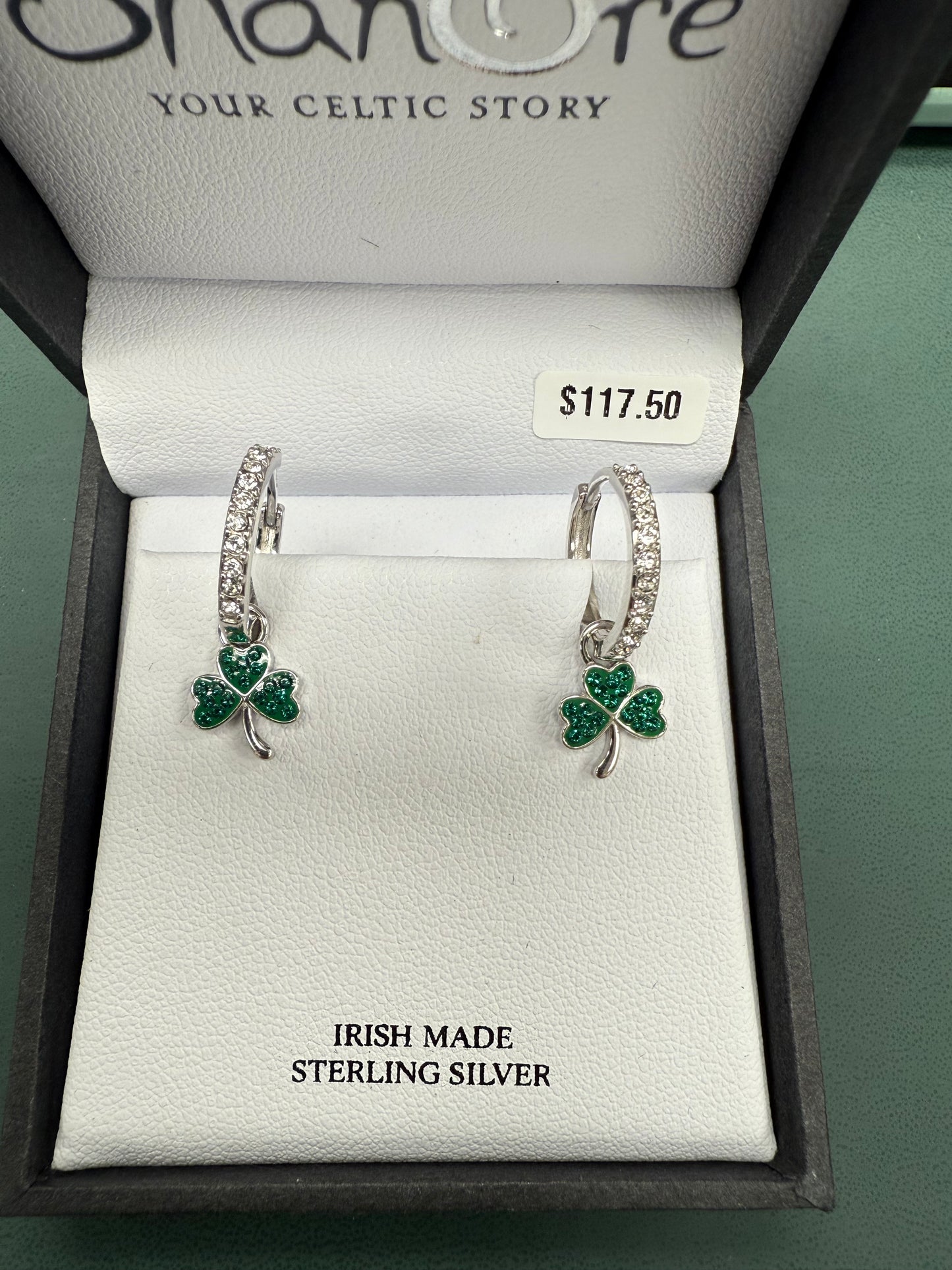 Sterling silver hoops with shamrock earrings sw255