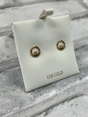 10K GOLD CLADDAGH STUDS WITH GREEN STONE S34236