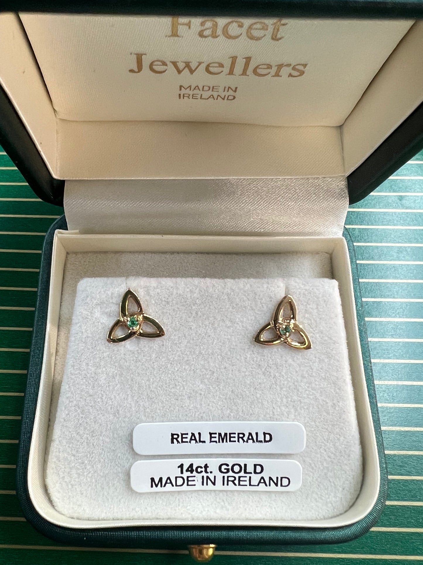 14K Yellow Trinity Knot with Emerald Earrings MA114