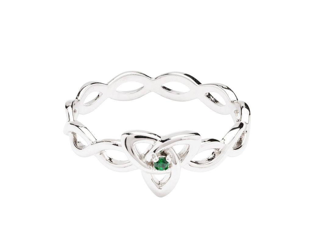 Sterling Silver trinity knot ring with CZ Green SL117