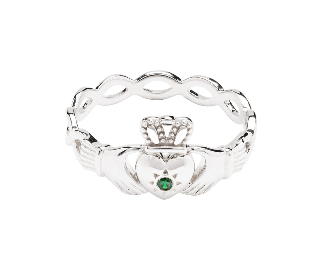 Sterling Silver Claddagh with green cz SL116