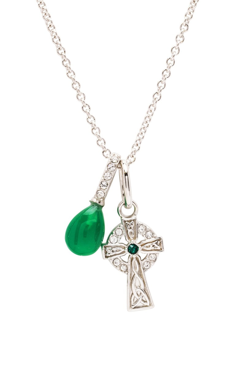 Sterling Silver Crystal and Green Agate Cross Necklace
SW248