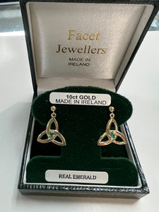 10K Trinity Knot Drop earrings with emerald MA113