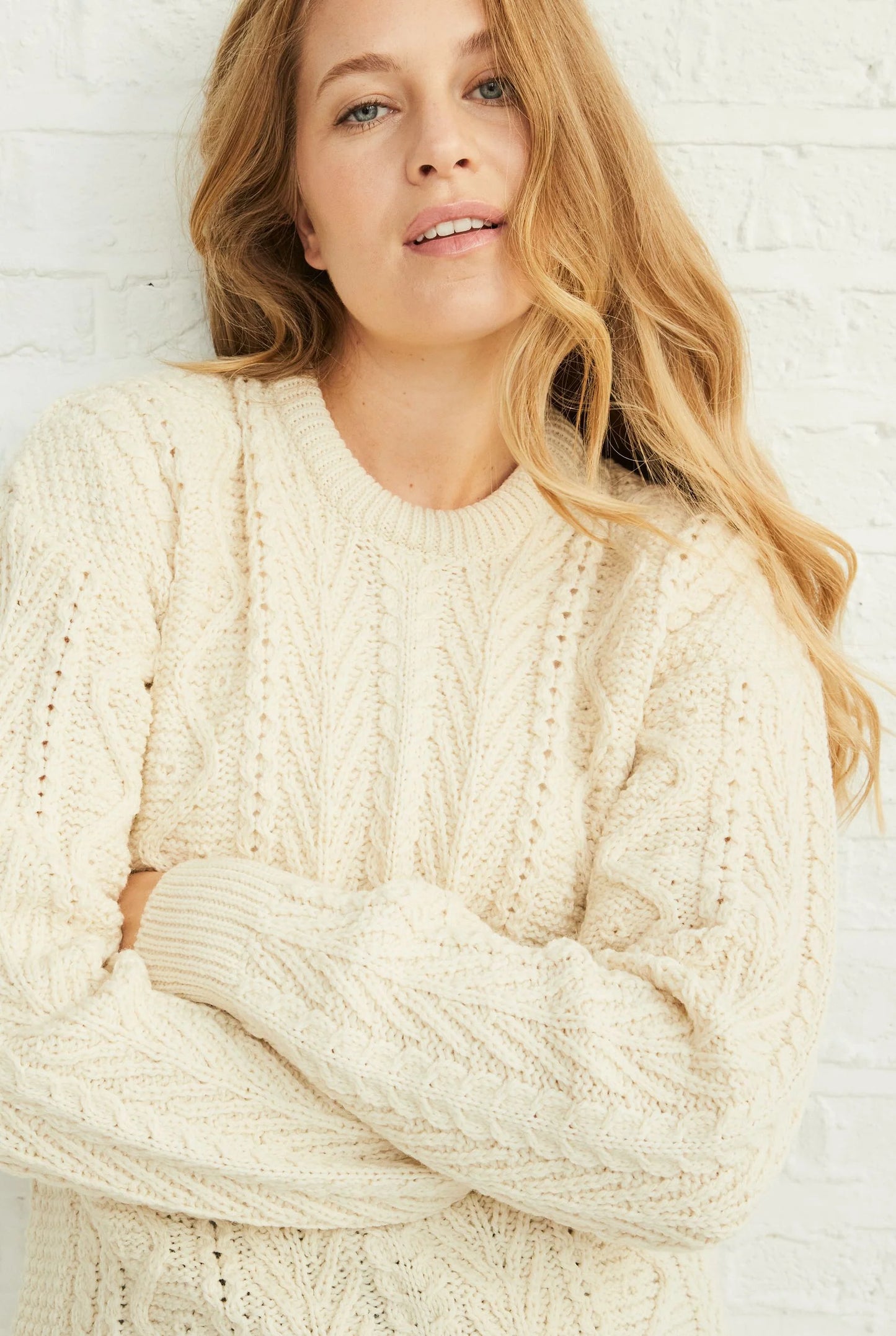 Newgrange Traditional Unisex Aran Sweater - Cream B223