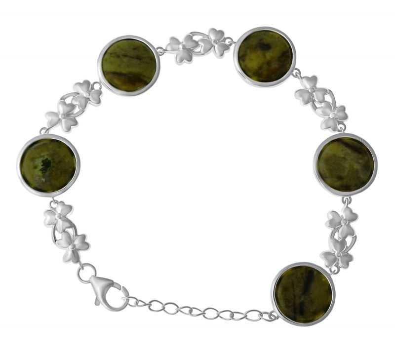 CONNEMARA MARBLE STERLING SILVER 5 STONE LINK BRACELET 10233