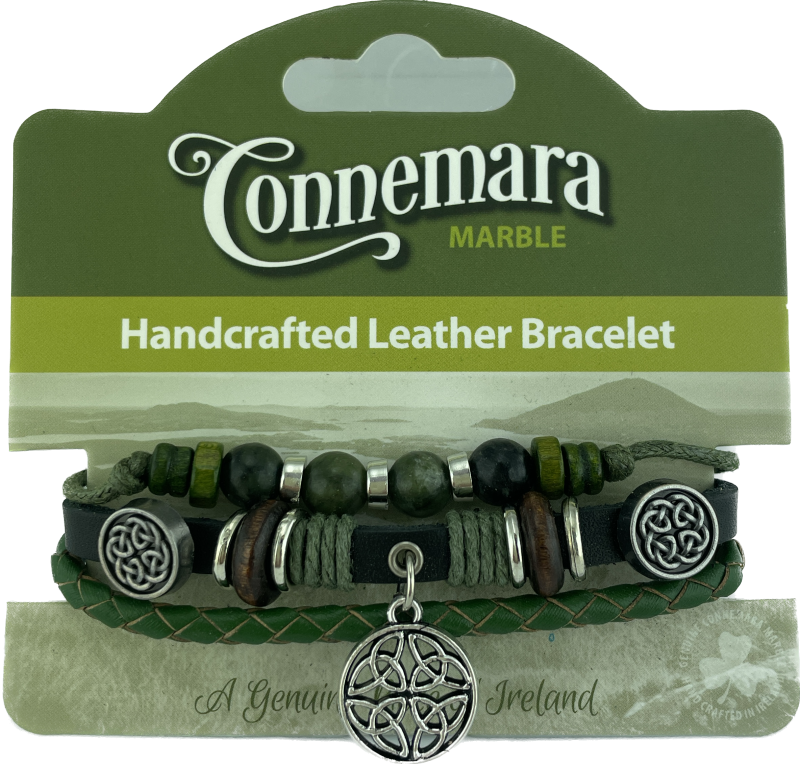CONNEMARA MARBLE AND LEATHER HIPPY BRACELET TRINITYS