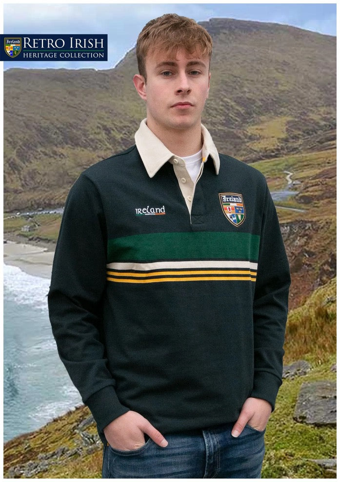 Mens Retro Irish Long Sleeve Polo Navy 6509
