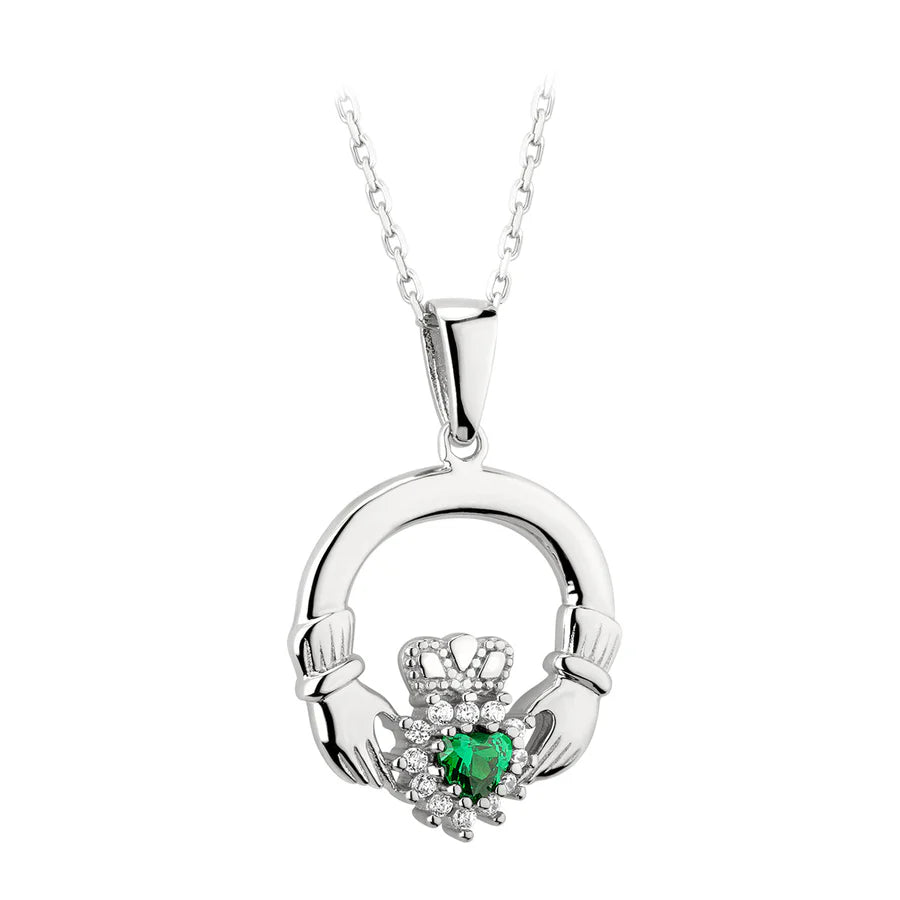 SILVER GREEN HEART CUBIC ZIRCONIA CLADDAGH PENDANT
SKU: S44591