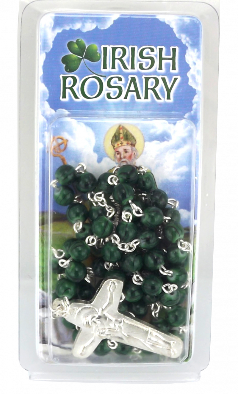 SMALL GREEN ROSARY BEADS WITH PEARL PATER G810