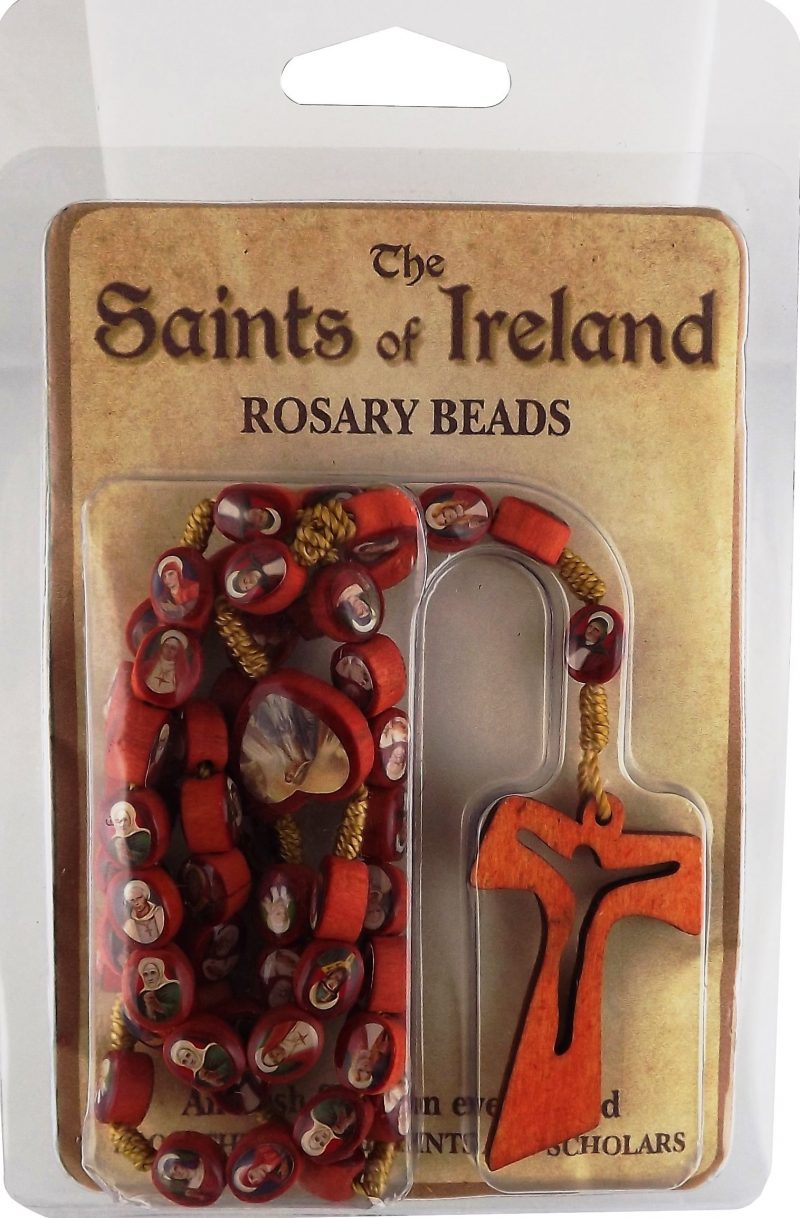SAINTS OF IRELAND WOODEN ROSARY BEADS BOXED