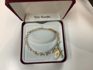 Baby Gold Tone Rosary Bracelet with medal and cross BR177