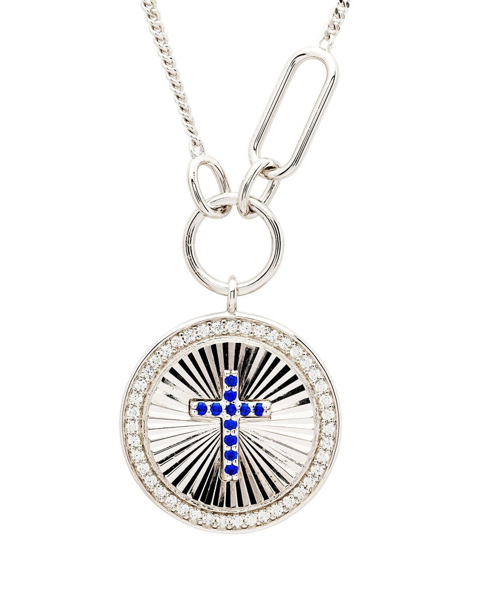Sterling Silver Cross Sapphire CZ Necklace ST163