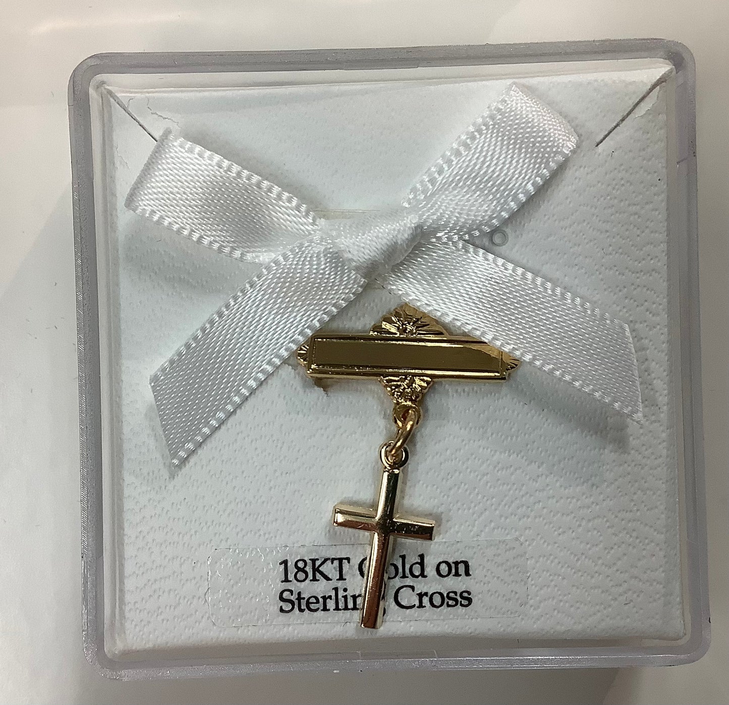 18k Gold cross on Sterling Silver Baby Pin SSC18