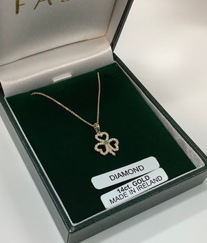 14K Diamond with Emerald Shamrock Necklace P5039