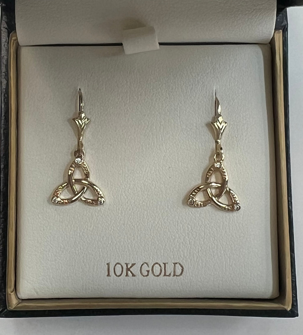 10K Trinity Knot Earrings with 3 diamonds S34238