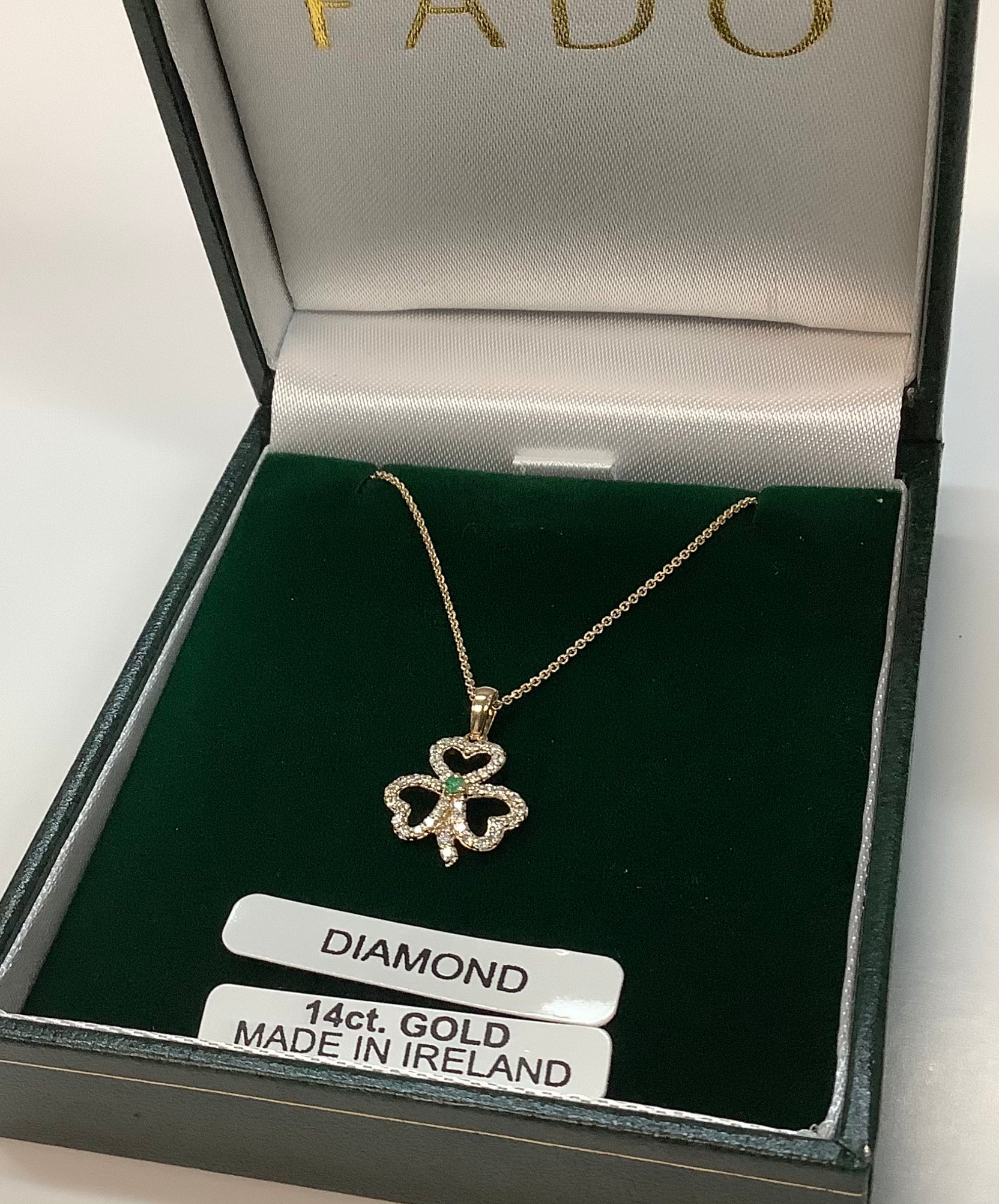 14K Diamond with Emerald Shamrock Necklace P5039