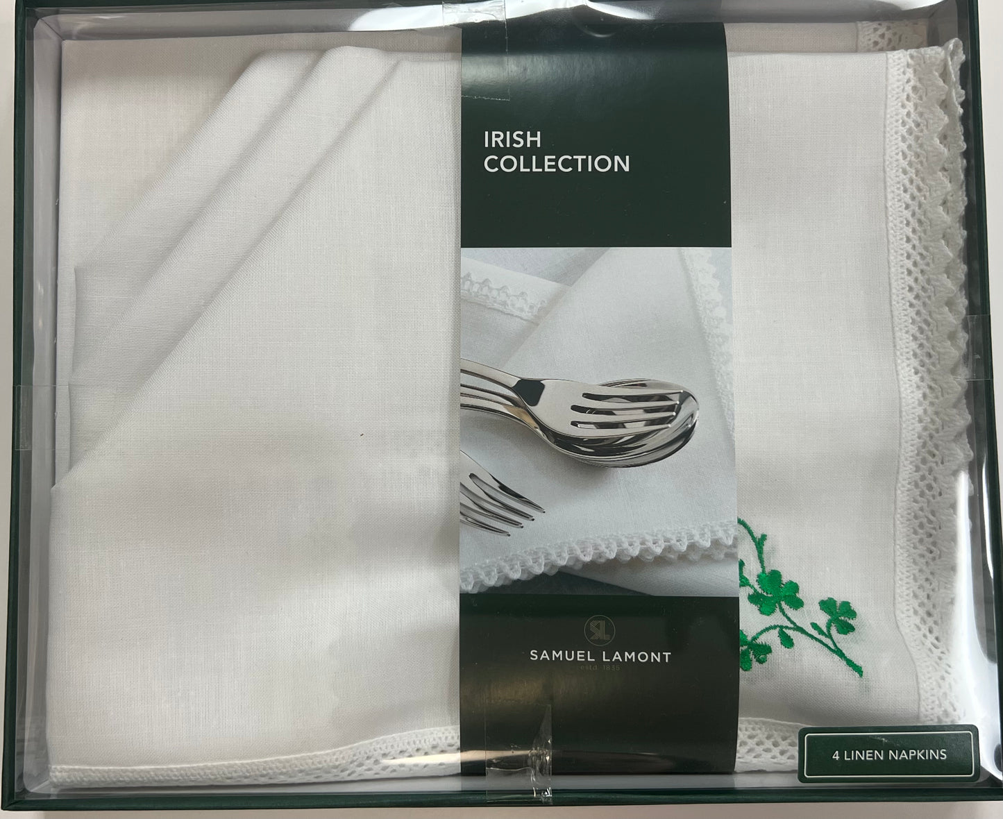 Irish Linen Embroidered Shamrock Napkins set of 4