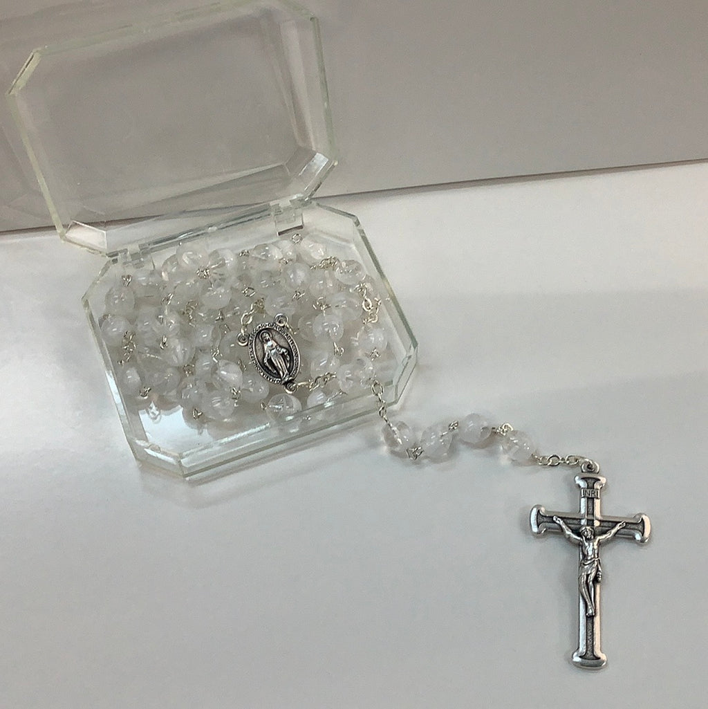 White glass rosary #E26496301