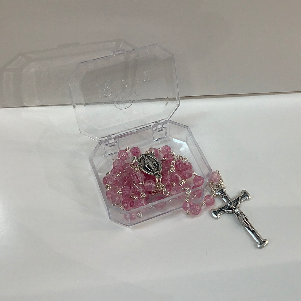 Pink glass rosary #E26496206
