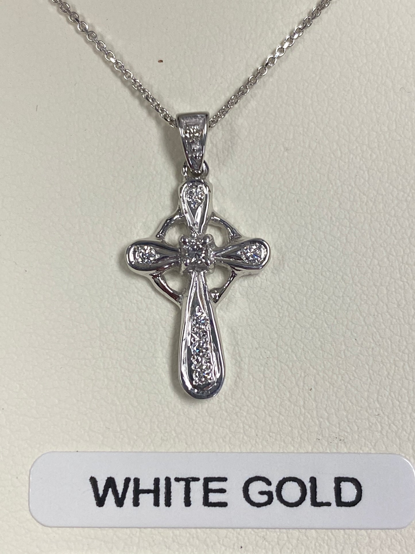 14K White Gold Cross with Real Diamond