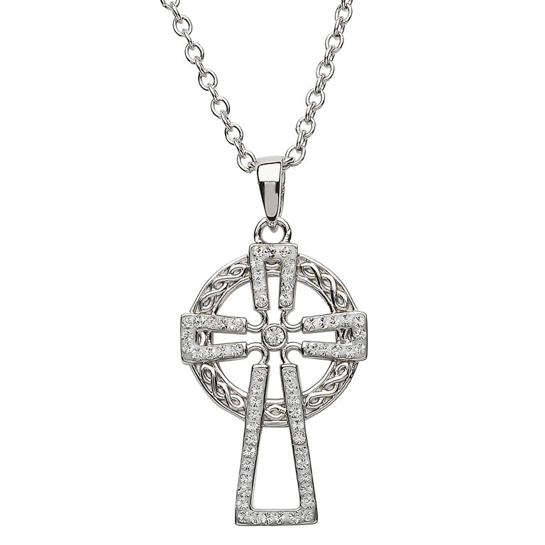 Sterling Silver Cross Encrusted With White Swarovski Crystal by Shanore