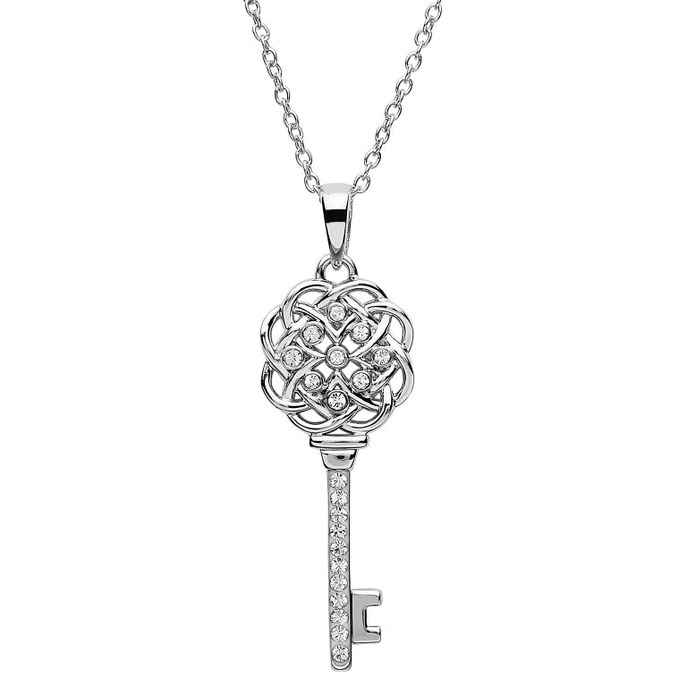 Silver Celtic Key Pendant Embellished With Swarovski Crystal