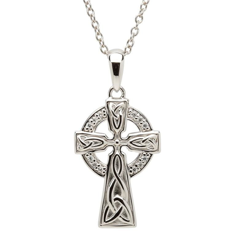 Sterling silver Celtic Stone Set Trinity Knot Cross Medium Made By Shanore SF31