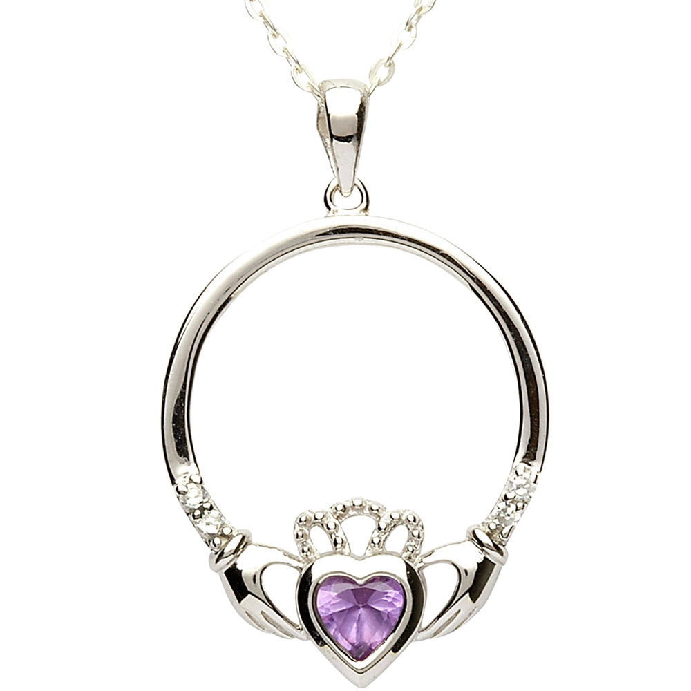 Silver Claddagh June Birthstone Pendant
