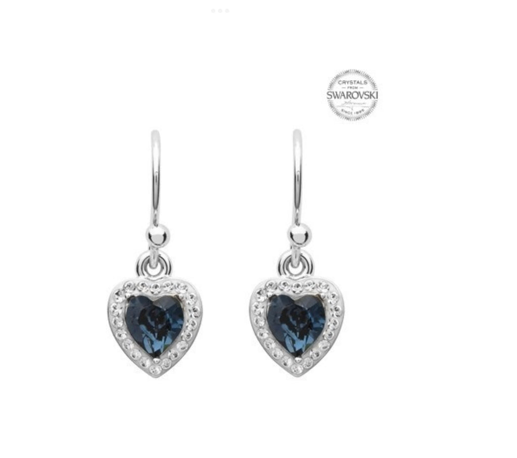 Sterling silver Blue/white heart drop earrings ST65