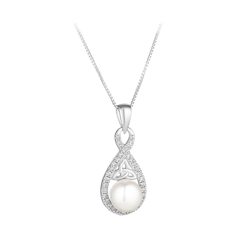 STERLING SILVER CRYSTAL AND PEARL TWISTED TRINITY KNOT NECKLACE S46918