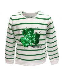 White/green stripe 2 way sequins sweatshirt T7537