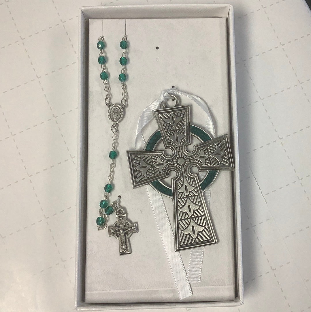 Celtic Cross Rosary with Celtic Cross Crib medal BS38
