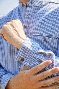 Men's Flannel Grandfather Shirt - Grey Stripe (LV37)